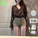 舒翎雙扣豐胯牛仔短褲女2025年春夏季新款淺卡其高腰顯瘦辣妹美胯熱褲 淺卡其 L 105-115斤
