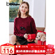 betu百圖女裝冬季毛衣圓領(lǐng)小熊蝴蝶結針織衫減齡百搭毛衣女2212T11 紅色 L