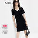 MO&Co.POLO領(lǐng)V領(lǐng)撞色邊短袖連衣裙法式氣質(zhì)設計感裙子女摩安珂 黑色 XS 155