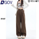 DGOV設計感美式咖色闊腿牛仔褲女春季高腰直筒褲垂感寬松拖地褲子春季 卡其色長(cháng)褲（zt） M 【建議95-110斤】