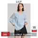 LILY2025夏新款萊賽爾混紡法式木耳邊花邊微寬松休閑藍色套頭衫女 401藍色 M