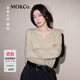 MO&Co.【秦嵐同款】針織衫2025秋新品V領(lǐng)船領(lǐng)寬松毛邊袖MBE3SWTT09 卡其綠色 S /160