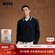 BOSS博斯 男士秋季撞色LOGO棉質(zhì)長(cháng)袖POLO衫 006-黑色（藍白領(lǐng)） L