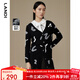 藍地（LANDI）秋季新款V領(lǐng)羊毛黑白提花針織開(kāi)衫女長(cháng)袖毛衣外套 黑色 M