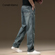 CANELIN KISKHA寬松直筒牛仔褲男褲子春秋款休閑褲長(cháng)褲大碼冬季加絨褲秋冬款厚款 復古藍色-常規款 32 碼 適合140斤左右