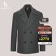 哈吉斯（HAZZYS）男裝 冬款雙排扣外套英倫風(fēng)毛呢大衣男ABSZH0BDH24 灰色GE L (175/96A 48)