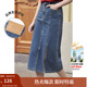 茵曼梨渦系列小心機開(kāi)衩牛仔半身裙女夏季新款高腰純棉裙子 牛仔藍 S