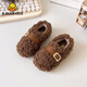 G.duck小黃鴨女童棉鞋2025冬季新款兒童鞋子公主豆豆鞋軟底加絨毛毛鞋 棕色 偏小一碼 22 鞋內長(cháng)13.5cm
