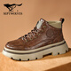 七匹狼（SEPTWOLVES）馬丁靴男款2026新款休閑皮鞋男士工裝靴潮流春季男鞋高幫鞋子男款 棕色 41
