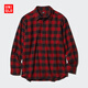 優(yōu)衣庫男女裝法蘭絨格子襯衫長(cháng)袖襯衣薄外套470187 470187/15珊瑚紅色 XL