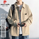 皮爾卡丹（pierre cardin）長(cháng)袖襯衫男秋冬季燈芯絨日系工裝薄外套男潮流復古襯衣 杏色 XL