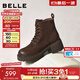 百麗（Belle）復古牛皮戶(hù)外風(fēng)馬丁靴女2025冬新商場(chǎng)同款擦色短靴E8V1DDD5預售 啡色-單里 37