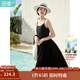 茵曼（INMAN）時(shí)尚純色女裝吊帶連衣裙顯瘦提花肌理2025夏季新品中長(cháng)裙子 黑色 XL