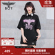 BOY LONDON【暗夜星辰】夏季情侶款短袖燙鉆老鷹logo潮牌T恤N01003 黑色 M