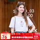 百圖betu女裝2025春夏新款T恤圓領(lǐng)卡通印花袖口拼接國風(fēng)短袖女2502T30 白色 L