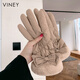 viney手套女冬季2025新款加絨加厚防風(fēng)觸屏寒羽絨棉毛絨滑雪騎行手套 奶茶色