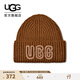 UGG秋季新款女士時(shí)尚舒適純色LOGO粗羅紋毛線(xiàn)帽休閑針織帽 102345 DEC | 德克棕色 O/S
