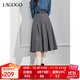 LAGOGOmiu系半身裙女拉谷谷春秋新款灰色百褶裙中長(cháng)款裙子A字裙 深灰色(R0) S