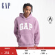 GAP男女裝刺繡字母logo仿羊羔絨連帽衛衣套頭衫609050 紫色 S (165/88A) 亞洲尺碼