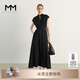 麥檬MM商場(chǎng)同款2023年夏新款棉質(zhì)黑色立領(lǐng)褶皺連衣裙女5E6292881 黑色 S