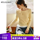 Olrain歐芮兒黃色法式T恤女春季2025新款假兩件一字領(lǐng)溫柔風(fēng)上衣 黃色 M