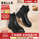 百麗（Belle）復古擦色時(shí)裝羊皮靴女2025冬新商場(chǎng)同款真皮粗跟短靴E5S1DDD5預售 黑色-絨里 37
