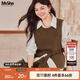 MsShe【復古磨毛三件套裝】大碼女裝2025秋裝胖mm馬甲襯衫闊腿褲 拿鐵色現貨 3XL
