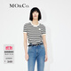 MO&Co.經(jīng)典條紋珠繡logo短袖短款薄款針織衫白黑條上衣女摩安珂 白黑條色-第2批 M 165