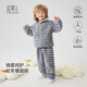 宜爽兒兒童睡衣秋冬季加厚款男孩法蘭絨套裝中小童珊瑚絨男童保暖家居服 藍底綠條 130