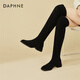 DAPHNE達芙妮過(guò)膝長(cháng)靴女冬季加絨絨面彈力瘦瘦靴女顯瘦百搭長(cháng)筒靴女 黑色 38