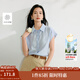 茵曼（INMAN）涼感亞麻法式系帶襯衫2025夏季女裝新款寬松蝙蝠袖襯衣上衣 淺藍色 S