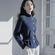 加厚保暖半高領(lǐng)套頭毛衣女2025冬季新款收腰慵懶小香風(fēng)針織上衣女 灰藍色 均碼 建議98-126斤