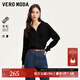 VEROMODA針織衫女秋新款含羊毛豎坑條連帽針織開(kāi)衫簡(jiǎn)約休閑 黑色 160/80A/S