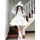 秋冬洛麗塔日系甜美風(fēng)lolita毛絨絨蝴蝶結斗篷收腰系帶連衣裙套裝 白色 連衣裙 L （建議105-115斤）