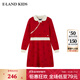 E·LAND KIDS衣戀女童連衣裙25年春季新品娃娃領(lǐng)花朵提花盤(pán)扣 Red紅色/20 150