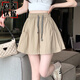 芭芙達妮速干短褲女夏季薄款2026新款外穿顯瘦寬松闊腿抽繩高腰a字五分褲 卡其色 L