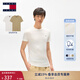 TOMMY JEANS【兩件裝】25春夏新款男裝純棉平紋針織純色修身短袖上衣T恤 卡其色/白色0XV L