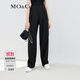 MO&Co.金屬裝飾扣高腰壓褶長(cháng)褲闊腿休閑褲寬松褲子夏季薄款女摩安珂 黑色-第2批 常規 建議和客服確認尺碼哦 XS 155 建議和客服確認尺碼哦