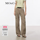 MO&Co.夏洗磨長(cháng)絨棉工裝口袋中腰直筒褲休閑褲摩安珂 橄欖綠色 S 160