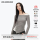 ANN ANDELMAN【明星同款】不規則斜肩長(cháng)袖T恤女假兩件上衣秋季 灰色 S