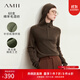 AMII女裝2025冬季新款金屬拉鏈半開(kāi)襟連帽插肩袖高支數羊毛衫 棕色 XL 170/92A