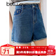 百圖betu女裝夏季新款牛仔褲高腰毛邊牛仔顯瘦A字短褲女2404T72 牛仔色 M