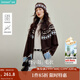 茵曼（INMAN）2025秋冬女裝新款費爾島撞色幾何提花毛衣外套疊穿針織衫開(kāi)衫 深咖色 M