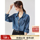 尚都比拉春秋復古港風(fēng)設計感長(cháng)袖牛仔襯衫女休閑通勤上衣 牛仔藍 S 