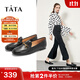 他她（TATA）方頭樂(lè )福鞋女休閑平底一腳蹬小皮鞋女單鞋春秋款FLC22AM4 黑色 39