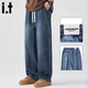 :CHOCOOLATEit加絨牛仔褲男冬季新款美式復古寬松直筒褲長(cháng)褲 深藍色 XL