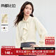 尚都比拉優(yōu)雅氣質(zhì)輕熟時(shí)尚飄帶領(lǐng)襯衫女長(cháng)袖雪紡衫通勤百搭上衣 杏色 S 