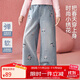 ASK JUNIOR兒童褲子女童2025繡花牛仔褲垂感闊腿直筒褲長(cháng)褲 170  藍色 
