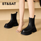 星期六馬丁靴女2025新款秋冬時(shí)尚百搭小短靴女英倫粗跟厚底煙筒切爾西靴 黑色 39