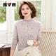 雅鹿媽媽裝100%綿羊毛衫女冬季新款中老年半高領(lǐng)氣質(zhì)毛衣保暖針織衫女 米杏色 XL